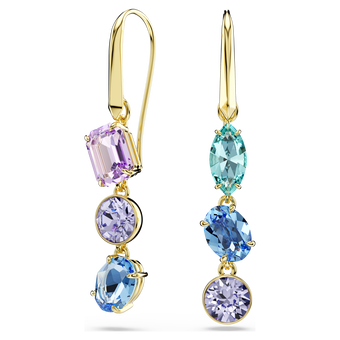 swarovski gema drop earrings  asymmetrical design  mixed cuts  multicolored  gold tone plated