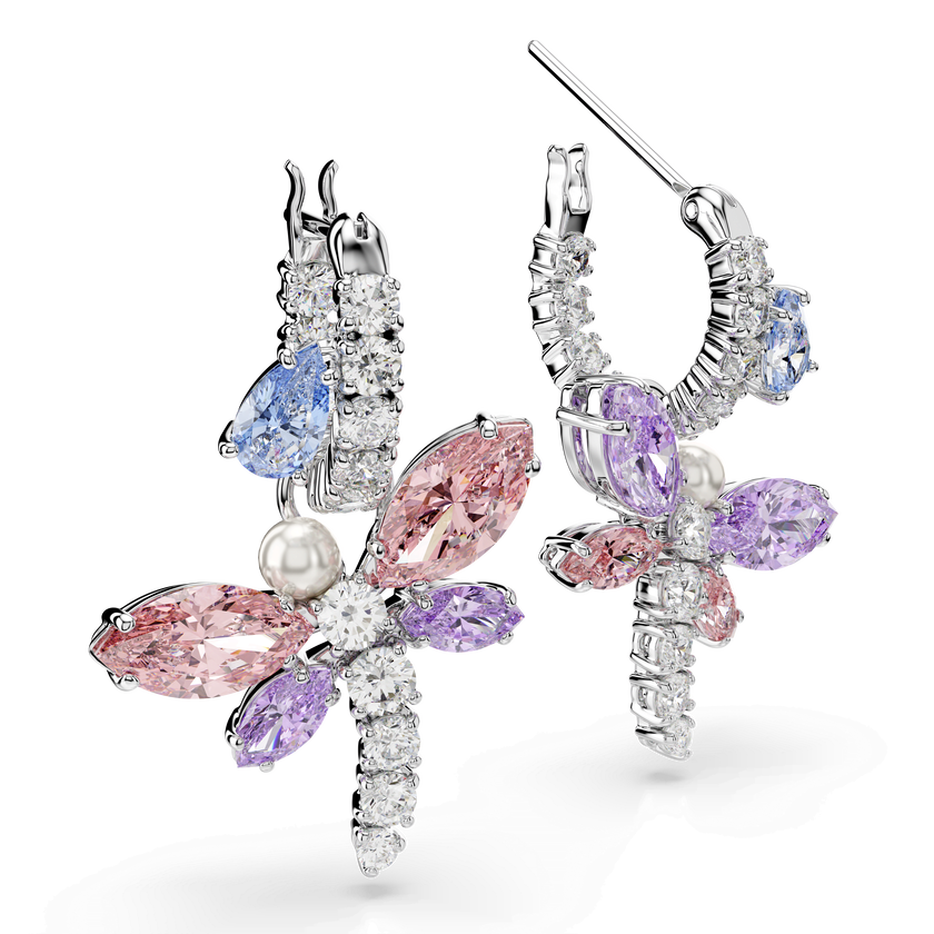 ariana grande x swarovski drop earrings  mixed cuts  dragonfly  multicolored  rhodium plated
