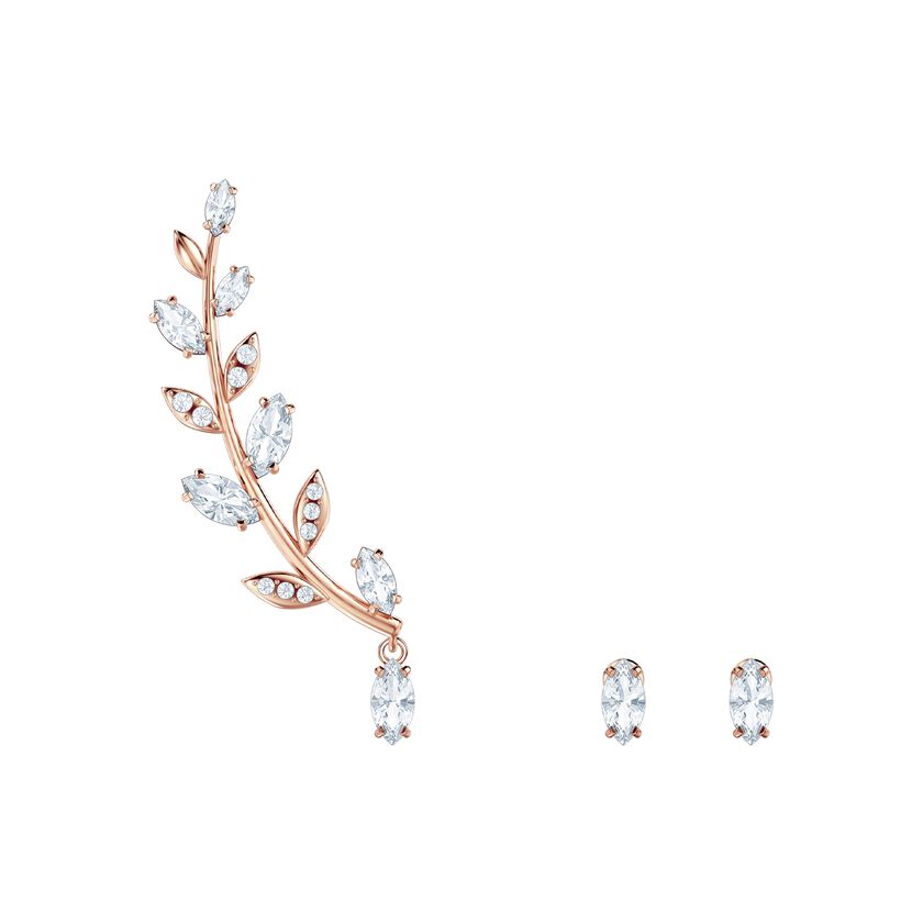 Mayfly Pierced Earrings, White, Rose-gold tone plated