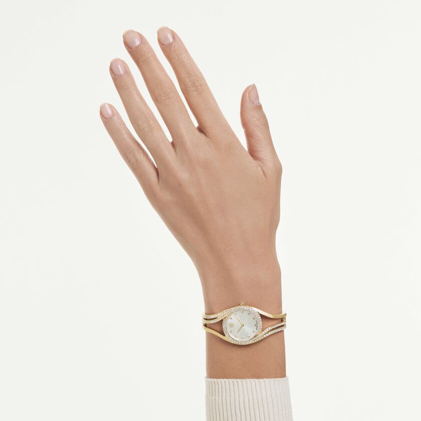 swarovski hyperbola bangle watch  swiss made  metal bracelet  gold tone  gold tone finish
