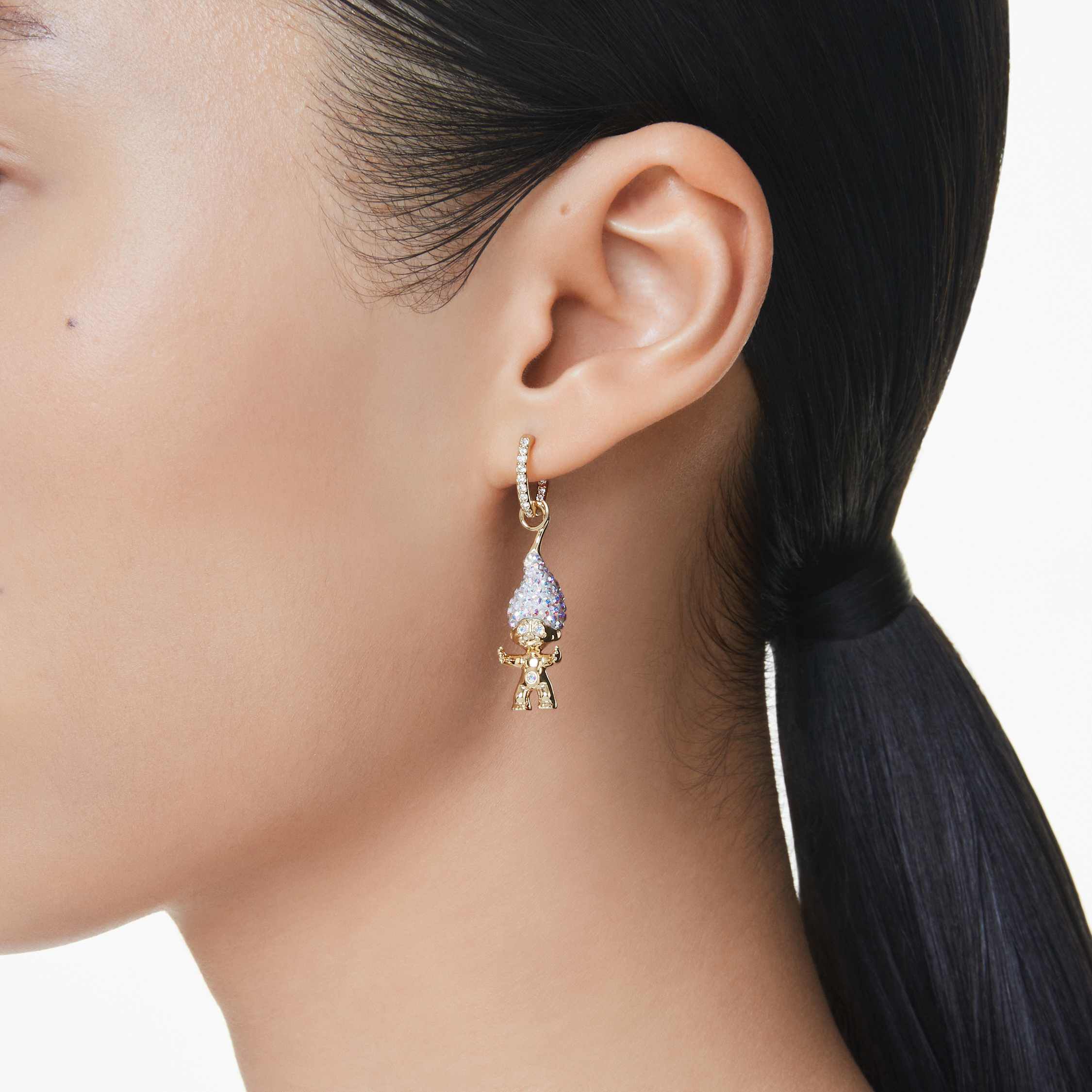 swarovski good luck trolls drop earrings  troll  white  gold tone plated