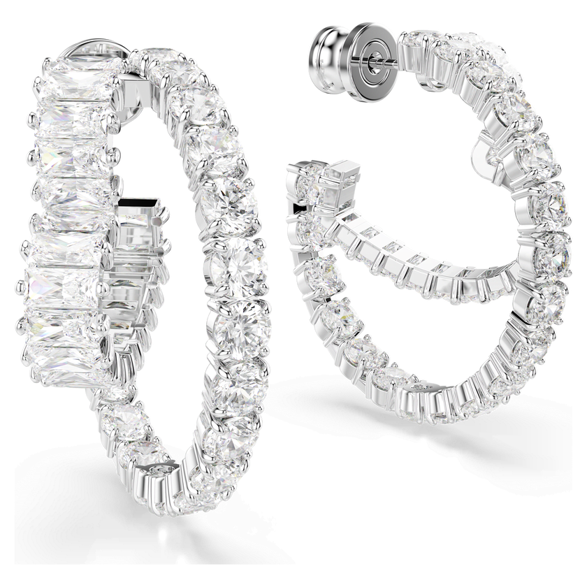 swarovski matrix hoop earrings  mixed cuts  heart  white  rhodium plated