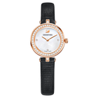 Aila Dressy Mini Watch, Leather strap, Black, Rose-gold tone PVD