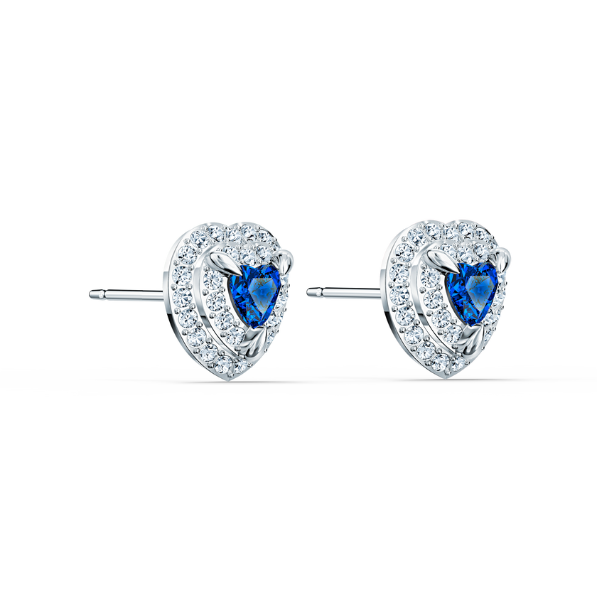 swarovski one stud earrings  heart  blue  rhodium plated