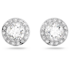 Angelic stud earrings, Round cut, White, Rhodium plated