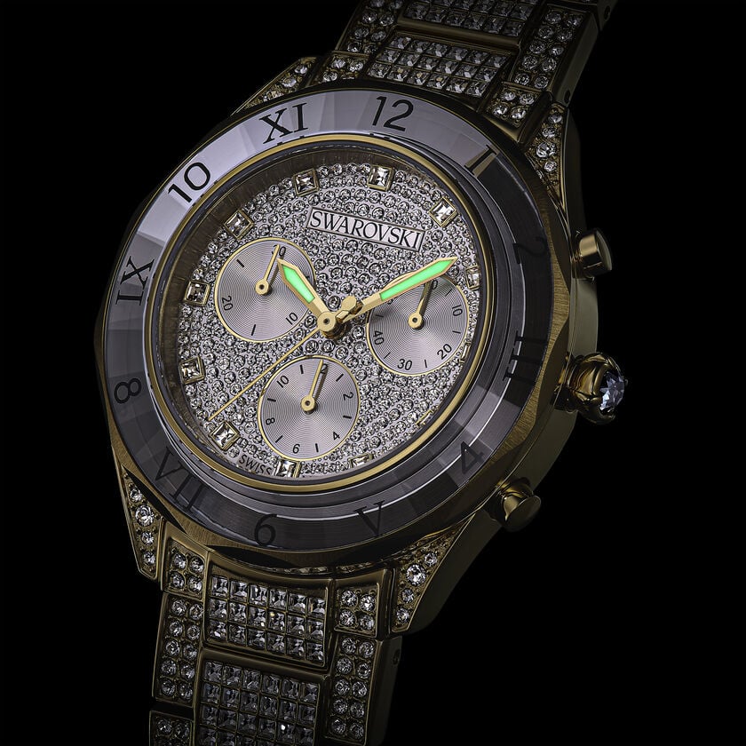 swarovski dextera lux watch  swiss made  metal bracelet  gold tone  gold tone finish
