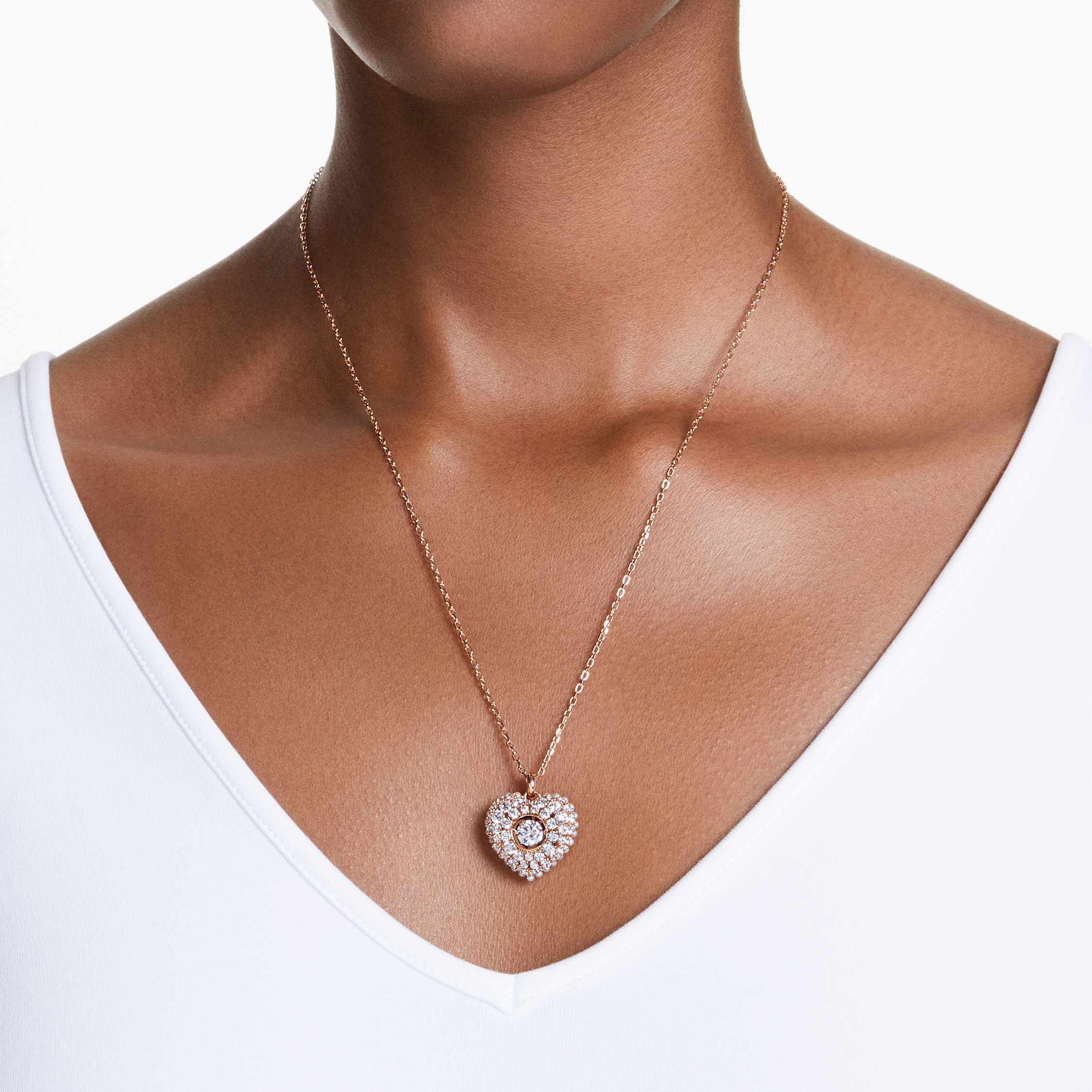 swarovski idyllia pendant  crystal pearl  heart  white  rose gold tone plated