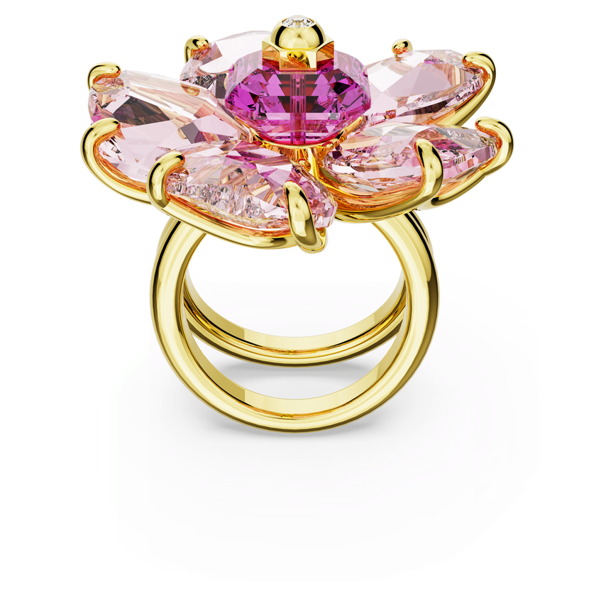 swarovski idyllia cocktail ring  flower  pink  18k gold finish