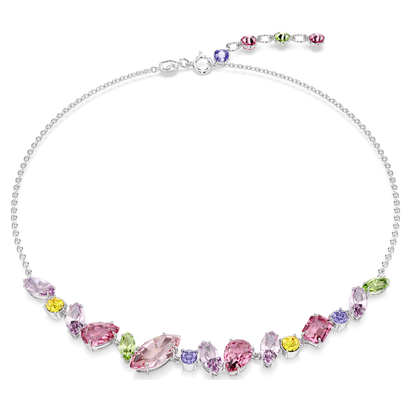 swarovski gema necklace  mixed cuts  multicolored  rhodium plated