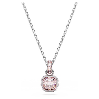swarovski birthstone pendant square cut june pink rhodium plated