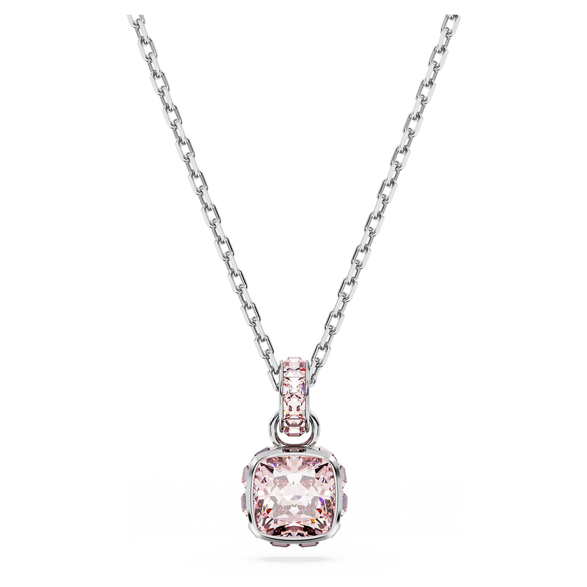 swarovski birthstone pendant  square cut  june  pink  rhodium plated