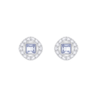 Angelic Square Pierced Earrings, Blue, Rhodium Plated