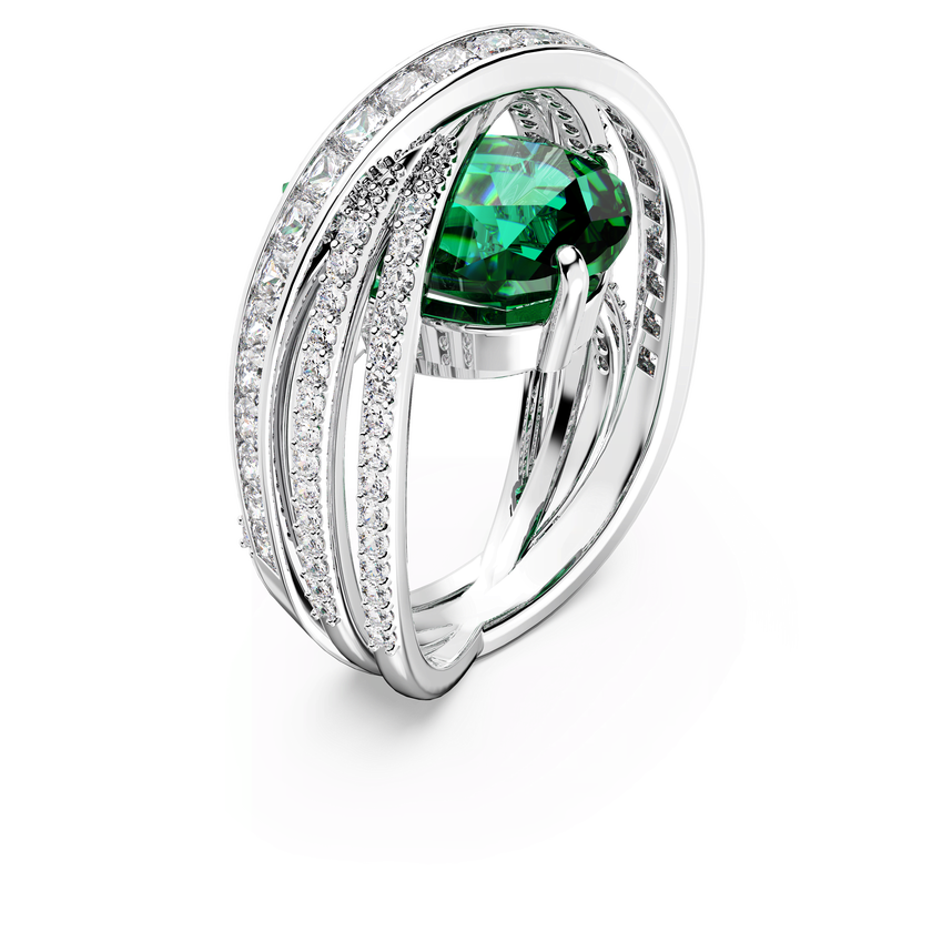 swarovski hyperbola cocktail ring  carbon neutral zirconia  mixed cuts  four bands  green  rhodium plated