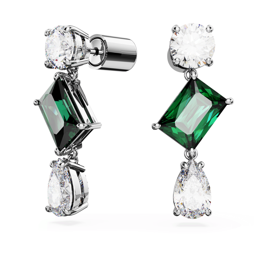 swarovski mesmera drop earrings  mixed cuts  green  rhodium plated