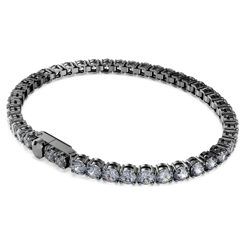swarovski matrix tennis bracelet  round cut  gray  ruthenium plated