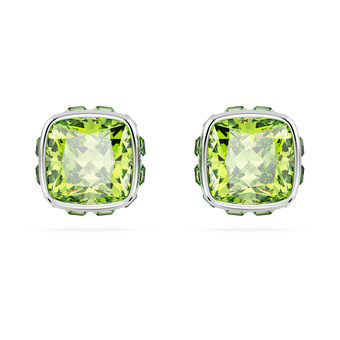 swarovski birthstone stud earrings  square cut  august  green  rhodium plated