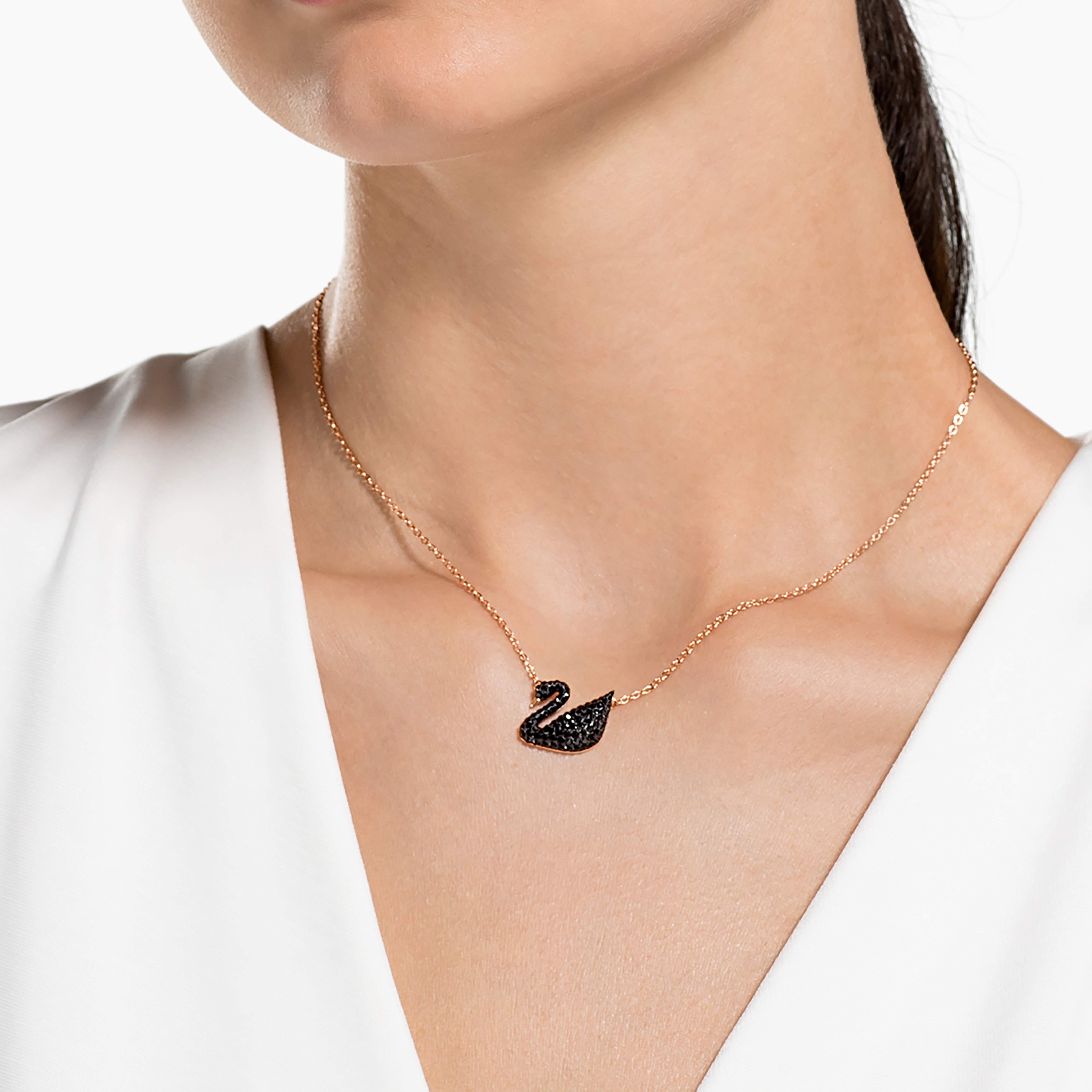 swarovski iconic swan pendant  black  rose gold plated