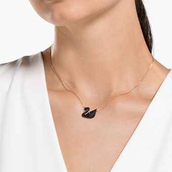 swarovski iconic swan pendant  black  rose gold plated