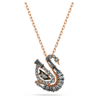 swarovski swan pendant  mixed cuts  swan  black  18k rose gold finish