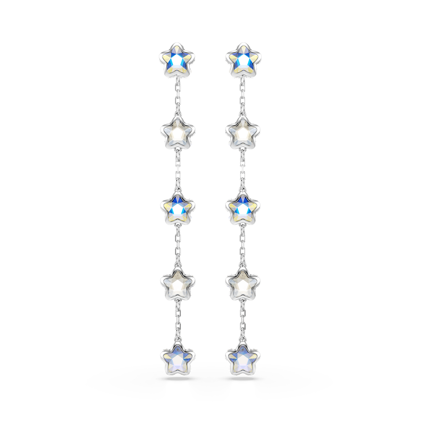 swarovski chroma earrings  mixed cuts  star  white  rhodium plated