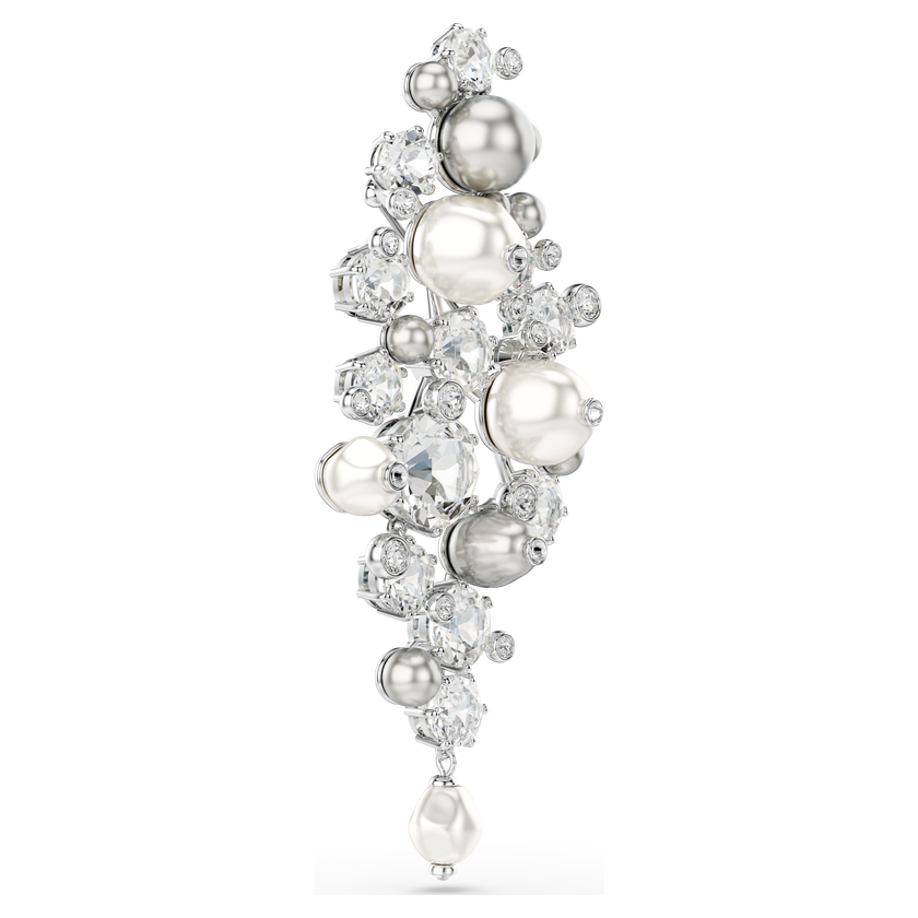 swarovski constella brooch  crystal pearl  round cut  white  rhodium plated
