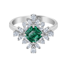 Palace Motif Ring, Green, Rhodium plated
