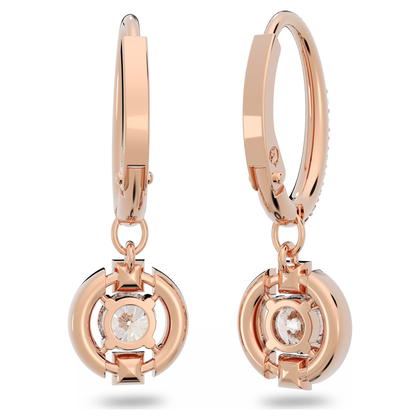 swarovski sparkling dance drop earrings  round cut  white  rose gold tone plated