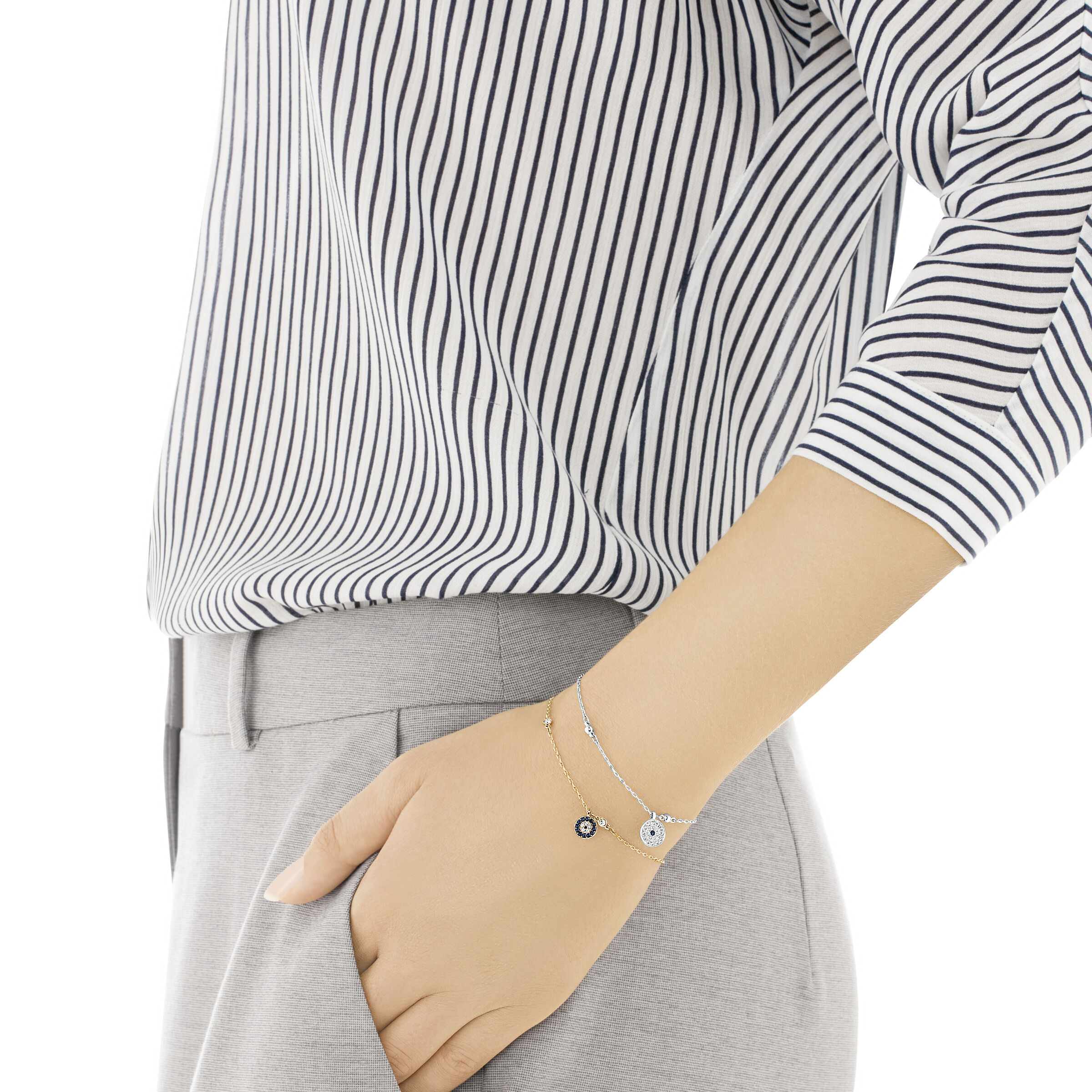 swarovski crystal wishes bracelet  set  2   evil eye  blue  mixed metal finish