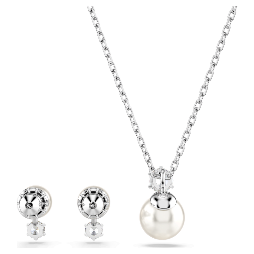 swarovski matrix set  crystal pearl  round cut  white  rhodium plated
