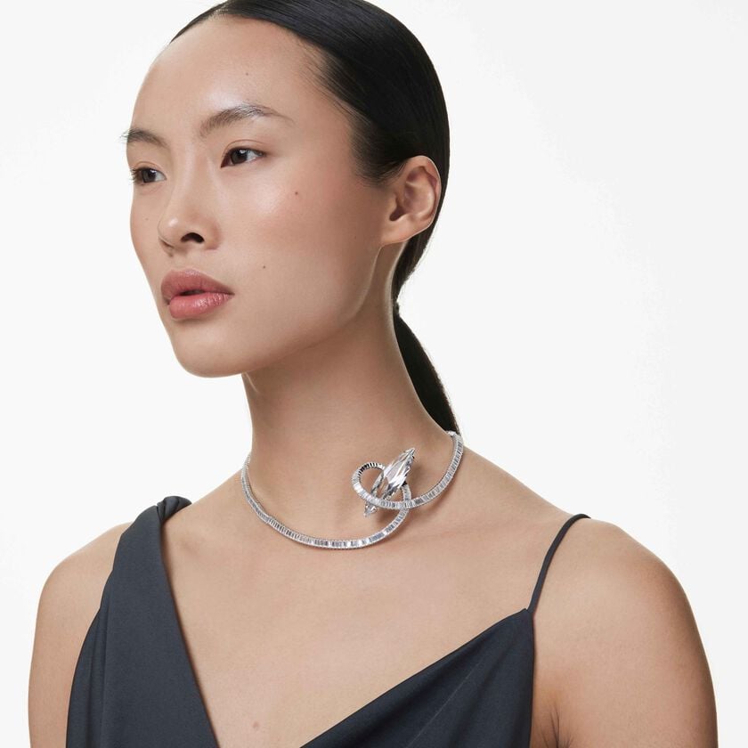swarovski matrix choker  baguette cut  white  rhodium plated