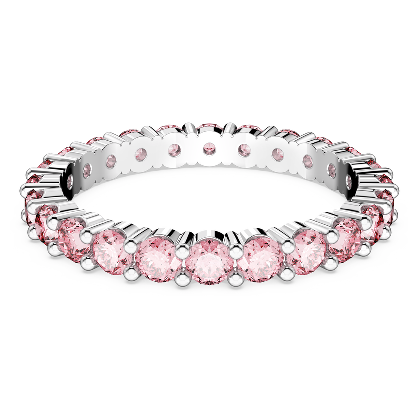 swarovski matrix ring  round cut  pink  rhodium plated