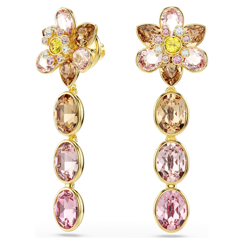 swarovski idyllia drop earrings  mixed cuts  flower  multicolored  gold tone plated