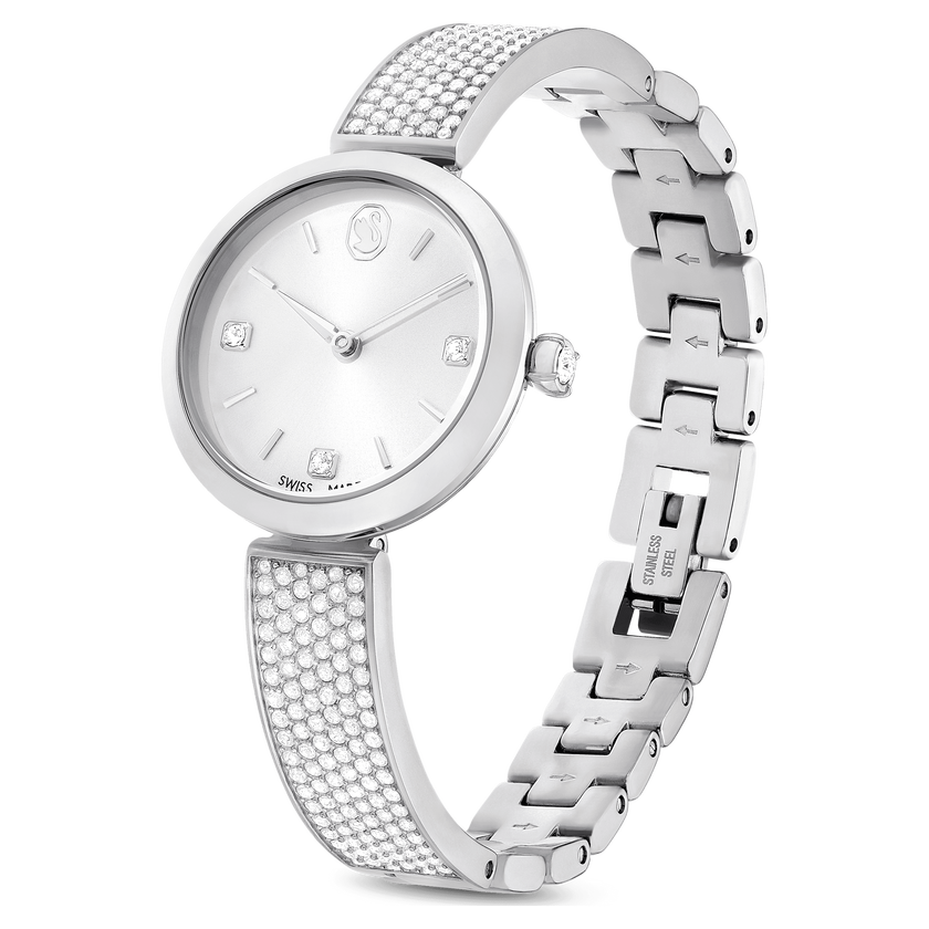swarovski illumina watch  swiss made  metal bracelet  silver tone  stainless steel