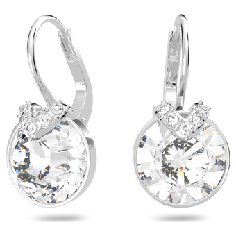swarovski bella v drop earrings round cut white rhodium plated