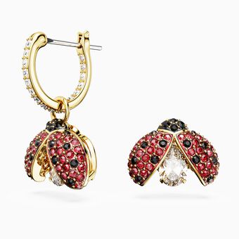 Idyllia drop earrings, Ladybug, Red, Gold-tone plated