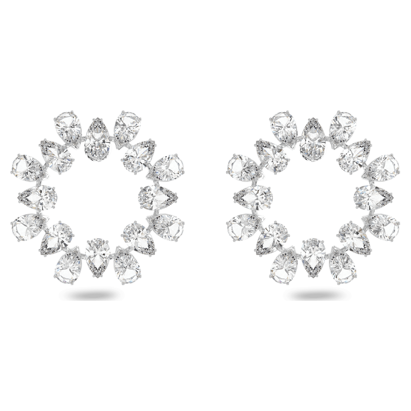 swarovski matrix hoop earrings  pear cut  white  rhodium plated