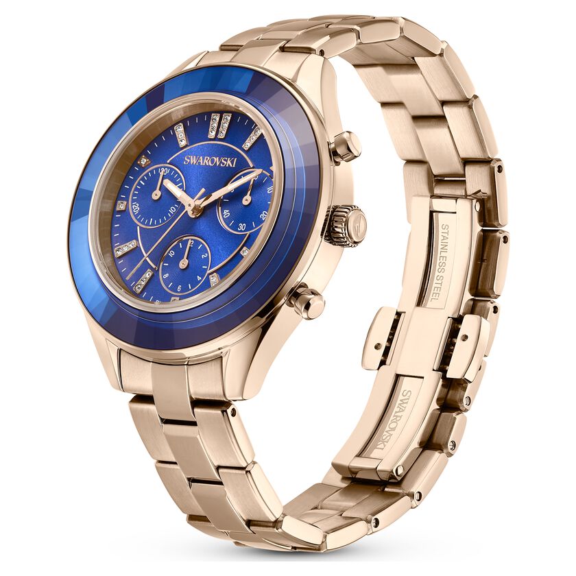 Octea Lux Sport watch, Metal bracelet, Blue, Champagne gold-tone finish