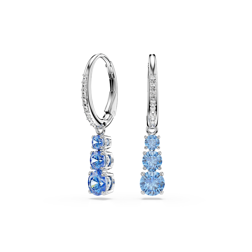 swarovski stilla attract hoop earrings  round cut  pav   blue  rhodium plated