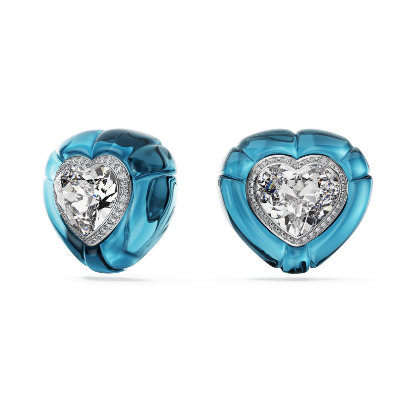 swarovski dulcis clip earrings  heart cut  pav   heart  blue  rhodium plated