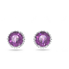 Birthstone earrings, February, Purple, Rhodium plated