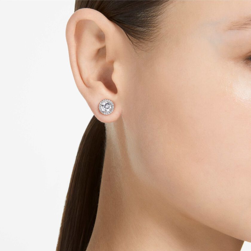 swarovski una angelic stud earrings  round cut  pav   white  rhodium plated