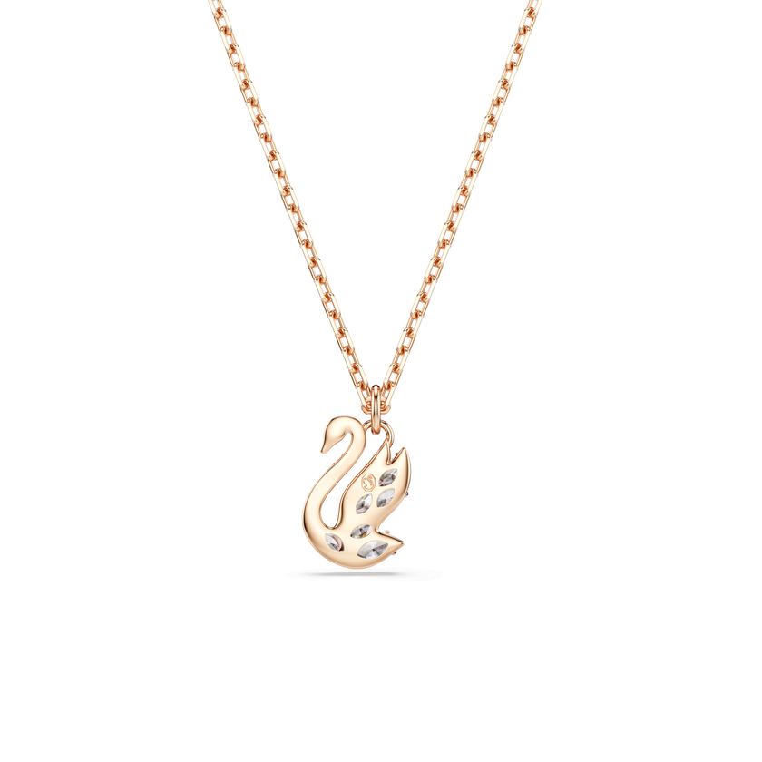 swarovski swan pendant  mixed cuts  swan  white  18k rose gold finish
