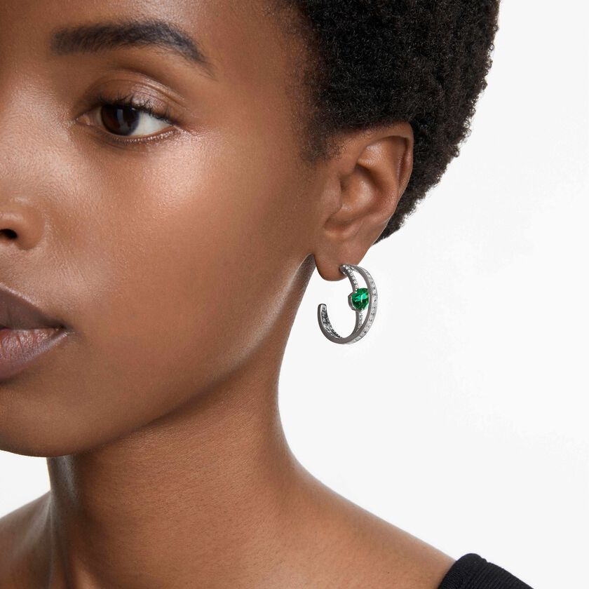 swarovski hyperbola hoop earrings  carbon neutral zirconia  mixed cuts  green  rhodium plated