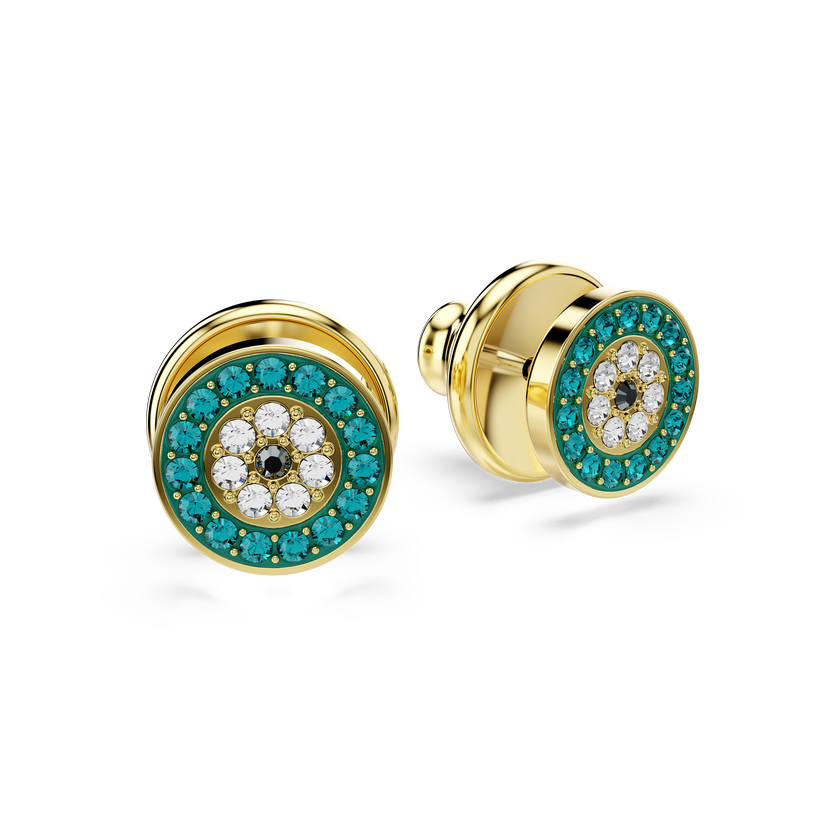 swarovski luckily stud earrings  pav   eye  green  gold tone plated