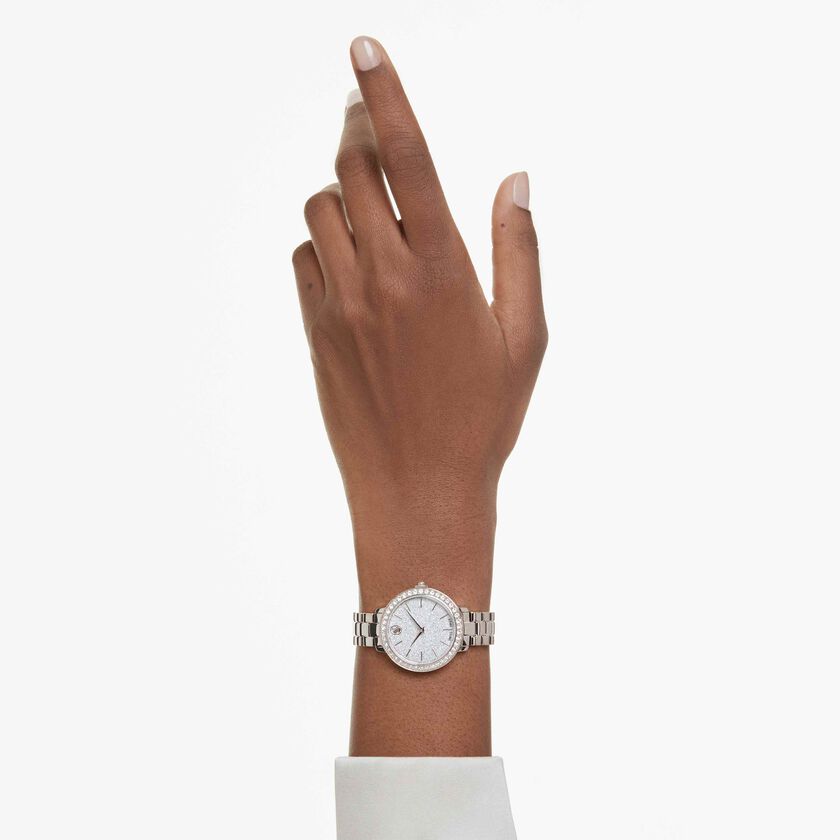 swarovski matrix 3 link watch  swiss made  metal bracelet  gold tone  champagne gold tone finish