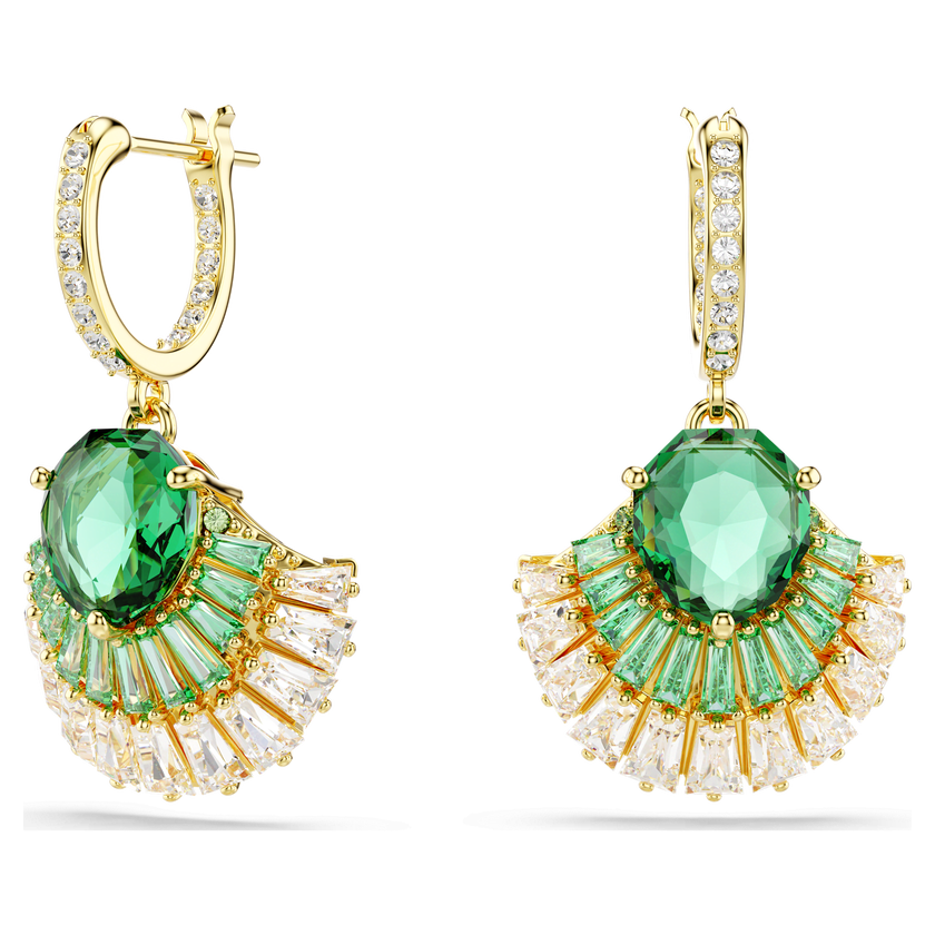 swarovski idyllia drop earrings  mixed cuts  shell  green  gold tone plated