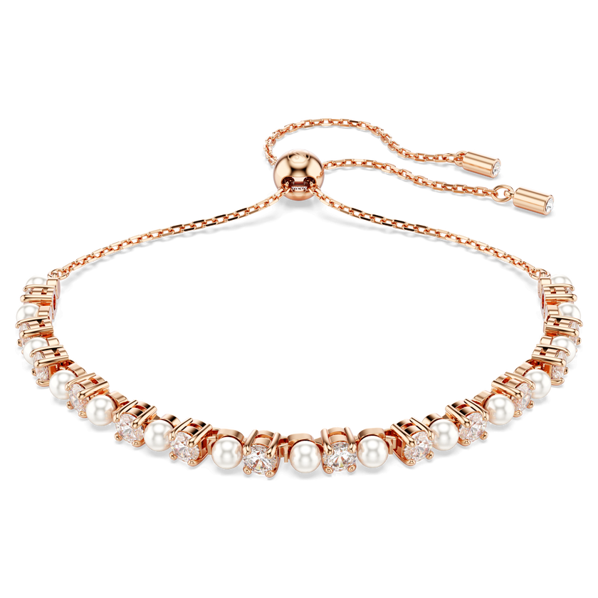 swarovski matrix tennis bracelet  crystal pearl  round cuts  white  rose gold tone plated