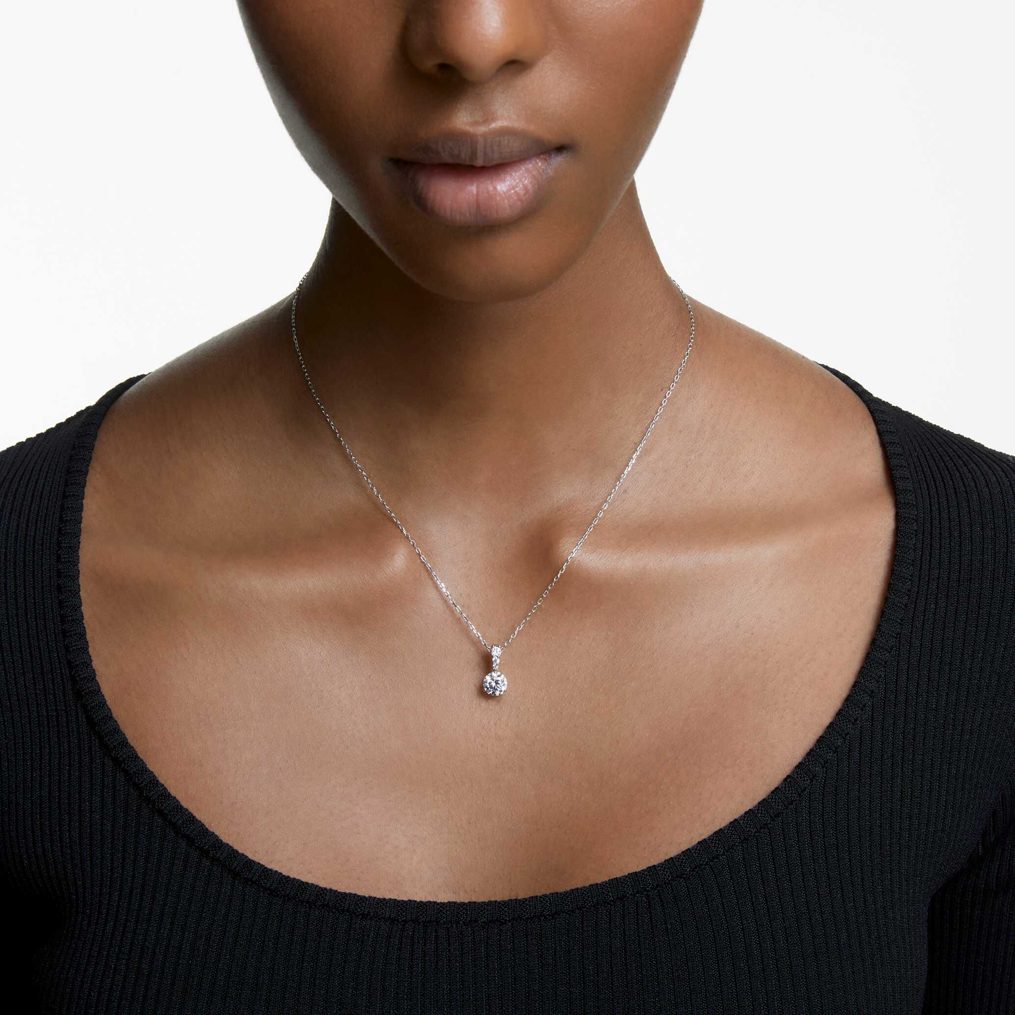 swarovski stilla pendant  round cut  white  rhodium plated