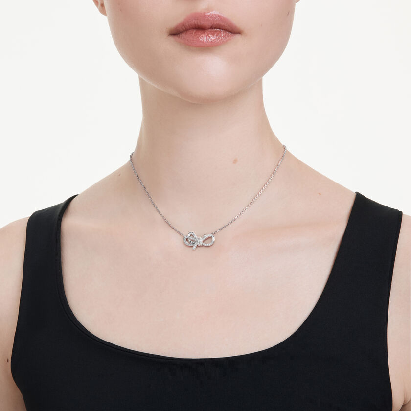 swarovski lifelong pendant  pav   bow  white  rhodium plated