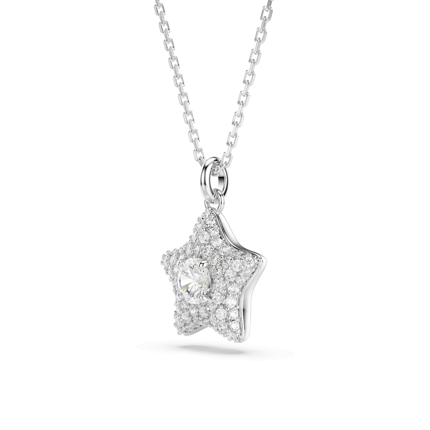 swarovski sublima pendant  round cut  star  white  rhodium plated